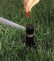 a Miami Lakes irrigation installation tech is adjusting the sprinkler head