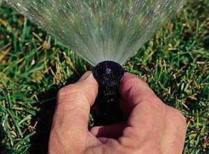 a Miami Lakes sprinkler installation tech is adjusting a sprinkler head